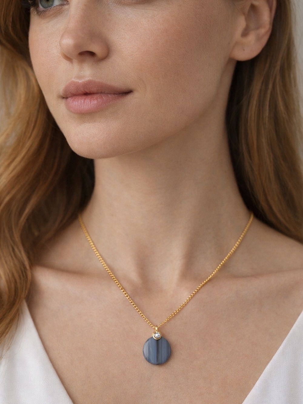 Joe Fresh Gold Chain Necklace with Blue Pendant